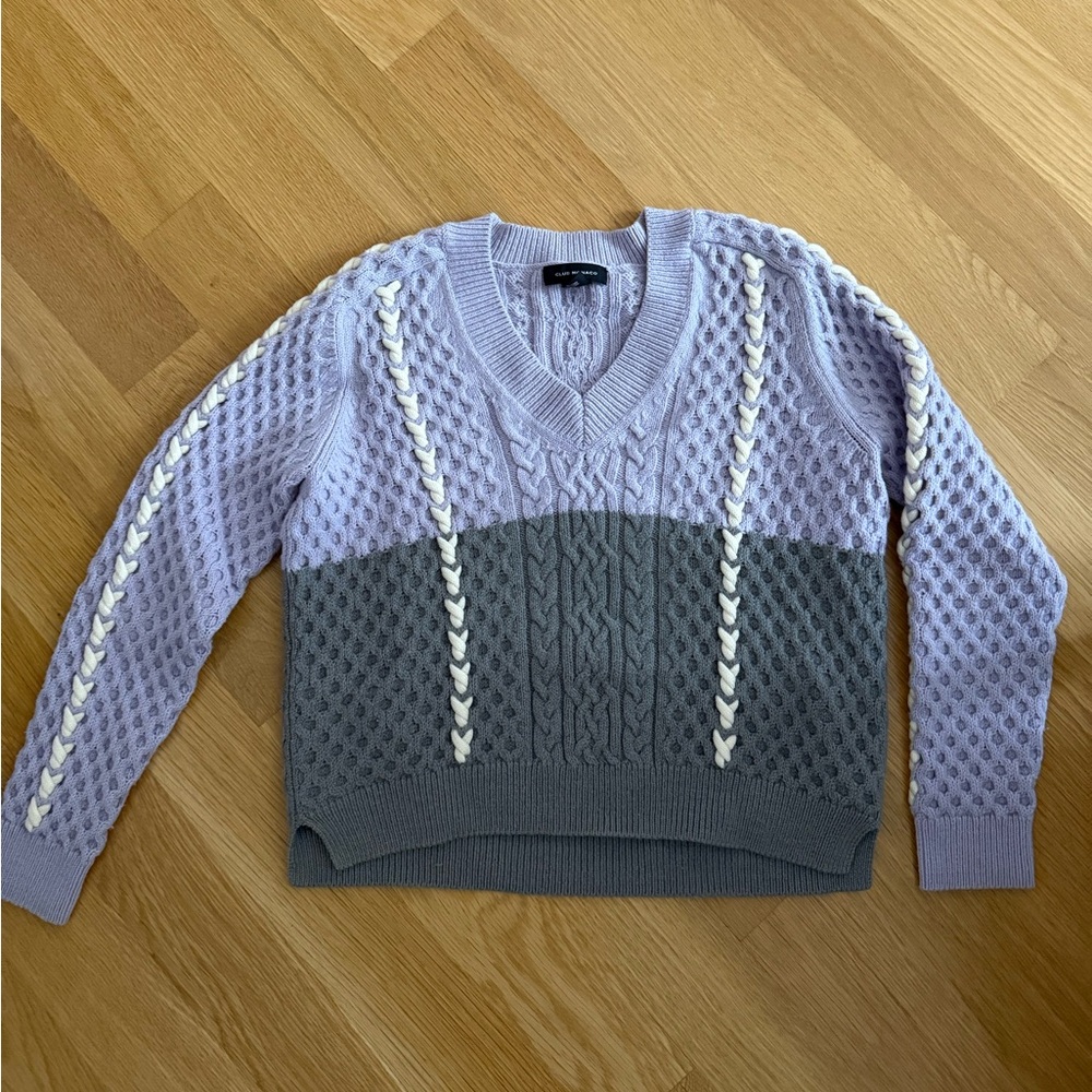 Club monaco size small grey and purple knit sweater